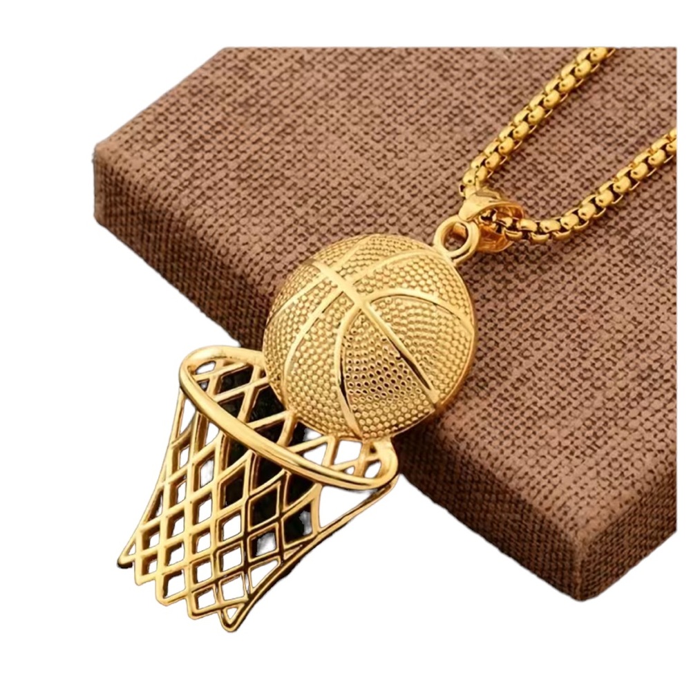 HOT DEAL!! 🔥 Gold Basketball Pendant Gold Chain Necklace - Picture 3 of 5